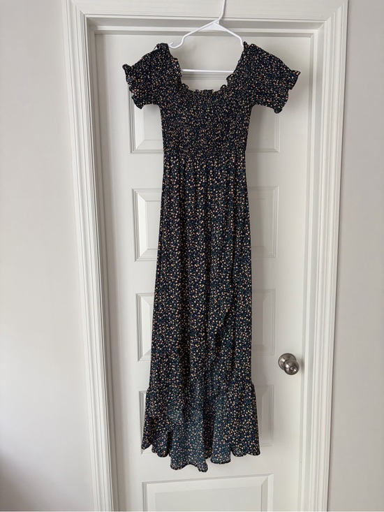 Magnolia Boutique Dresses & Skirts - Smocked Navy Floral Maxi Dress with Ruffle Hem